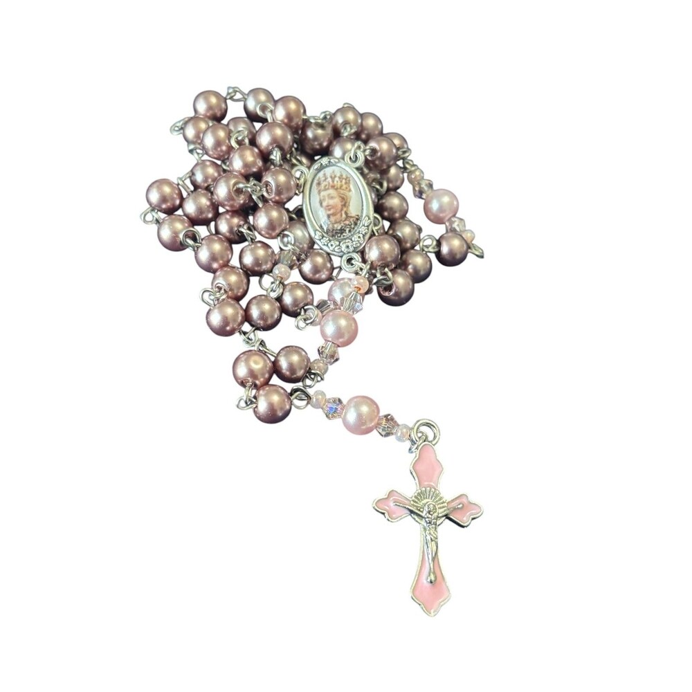 Handmade Frosted Rose Gold and Pink St. Agatha "Breast Cancer" Catholic Rosary